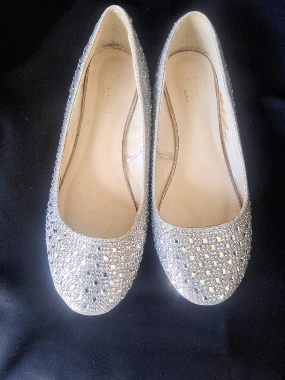 Davids Bridal Rhinestone Embellished Flats in Silver US 8